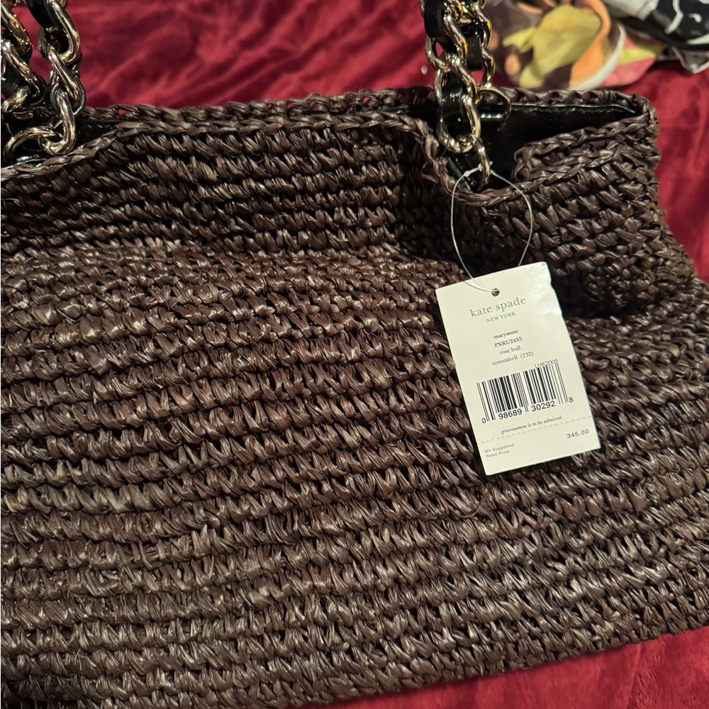 Kate Spade Espresso Woven Shoulder Bag - size 16x10x6 strap another 9 inches new - Picture 4 of 6